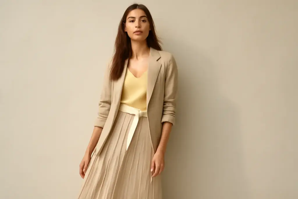 Lookbook abiti primaverili: mix di tessuti leggeri che slanciano la silhouette subito